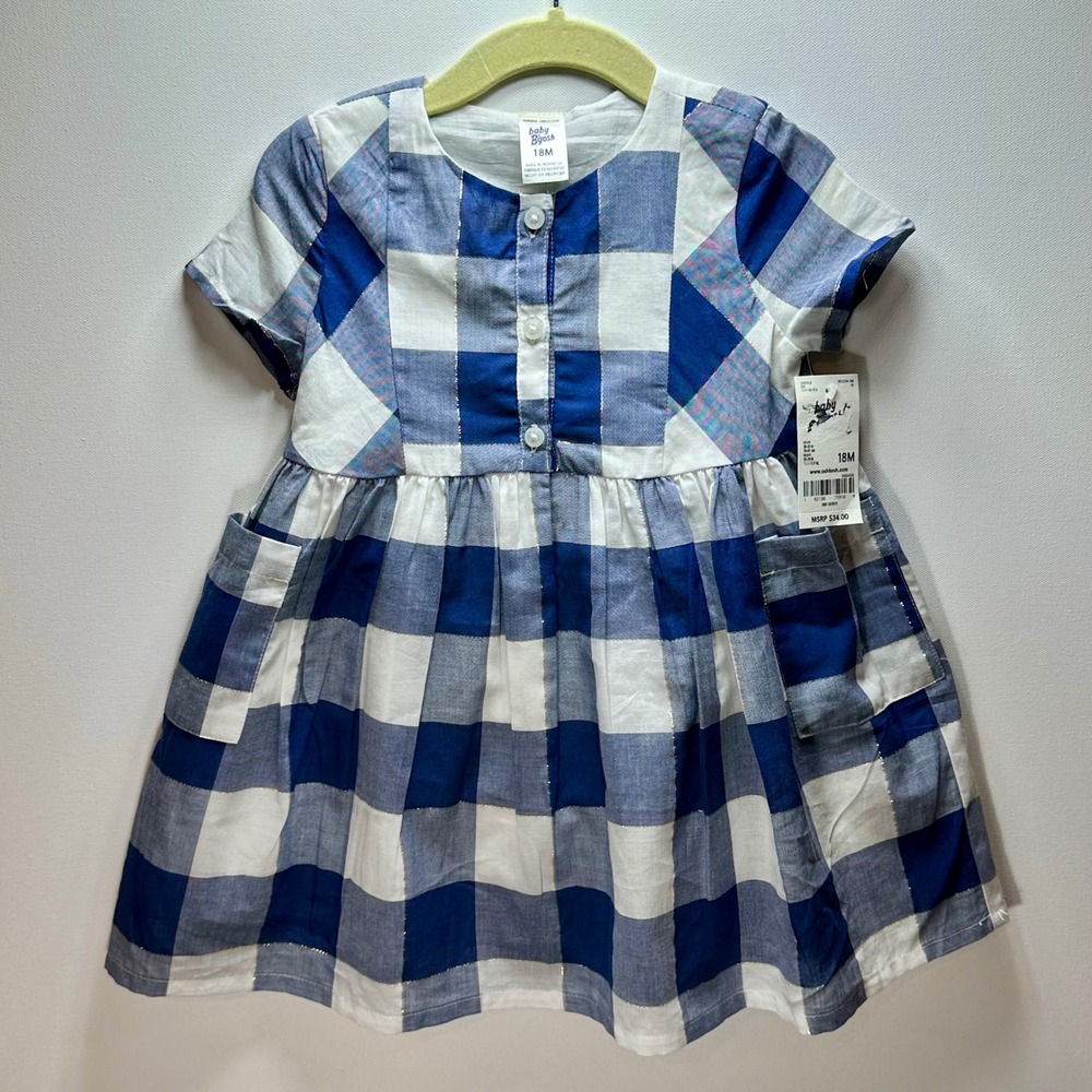 Baby Bgosh Blue Buffalo Plaid Metallic Dress with Diaper Cover 18M